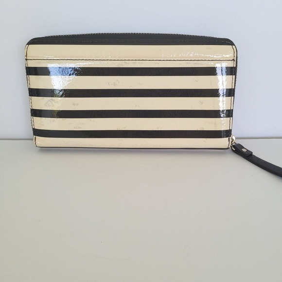 KATE SPADE Wellesley Neda Zip Around Wallet Black White Stripped Large Logo - Picture 2 of 11